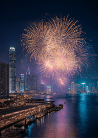 Pink Blue Bay Lights and Fireworks