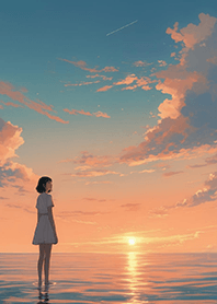 เด็กผู้หญิงมองดูทะเลและท้องฟ้า 2