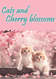 Cats and cherry blossoms -pink polka dot
