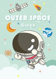 浩瀚宇宙 可愛寶貝太空人 太空船 夜空 綠色