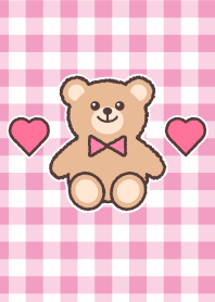 Pink gingham plaid & Teddy bear