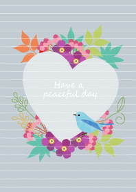 Flowers and bird, soft gray.