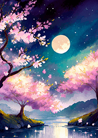 Beautiful night cherry blossoms#1362