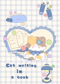 Cat writing in a book