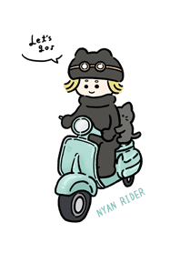 Girl and cat ride a scooter