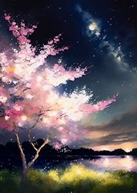 Beautiful night cherry blossoms#1311
