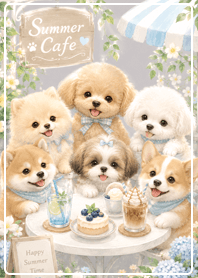 Summer Cafe with Cute Puppies