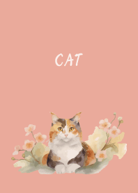 Calico cat on pink & blue