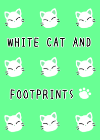 WHITE CAT AND FOOTPRINTS/NEON GREEN