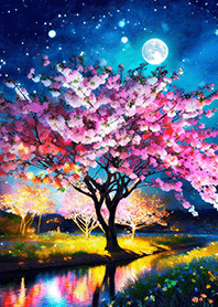 Beautiful night cherry blossoms#1292