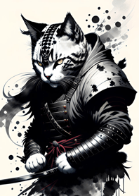 Ink wash cat samurai 07B48d