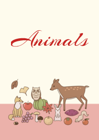 動物達と秋の味覚【ベージュ×レッド】