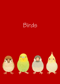 Birds on red & beige