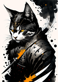 Ink wash cat samurai 45513a