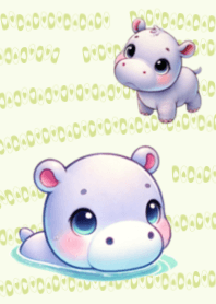 Cute Hippo Green Calm Pastel LINE Theme