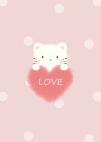 もこもこハート -ねこ- ピンク ドット