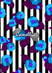 Blue camellia -Retro modern stripe-