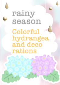 梅雨(淡いカラフル紫陽花と飾り)