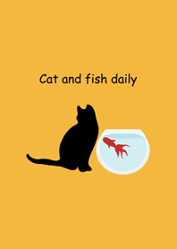 Black cat and red goldfish