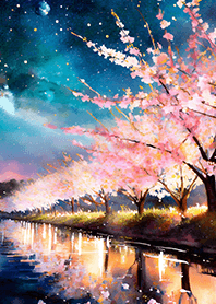 Beautiful night cherry blossoms#1247