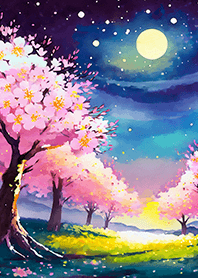Beautiful night cherry blossoms#1581