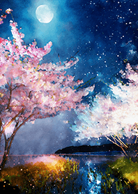 Beautiful night cherry blossoms#1091