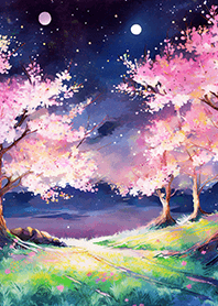Beautiful night cherry blossoms#1293