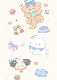 little white dog with rice plate3