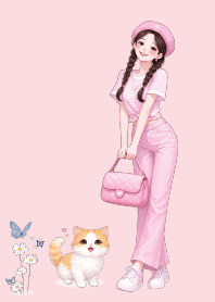 A cute little girl in a pink dress.