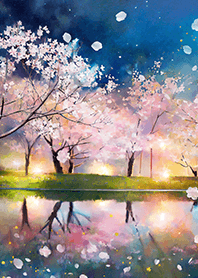 Beautiful night cherry blossoms#1771