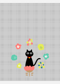 Black cat and flowers white