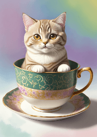 Adorable Miniature Tabby Cat in Teacup