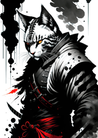 Ink wash cat samurai 21D541