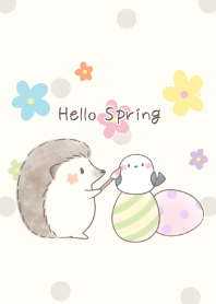 Hedgehog&Shimaenaga:spring beige dot