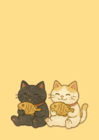 W & B Beckoning Cats2 on b & y