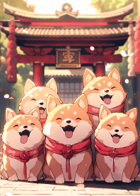 柴犬一家來新年參拜囉