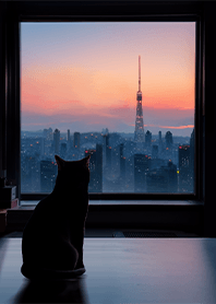 窓辺の景色を眺める猫 1