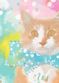 ribbon cat on blue green