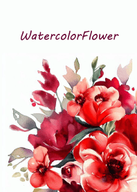 Watercolor Red Flower -hisatoto-2