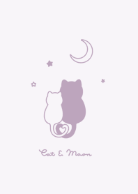 Cat & Moon 2 (snuggling)line-red purple.