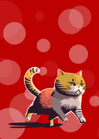 cheerful cat on red & beige