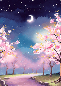 Beautiful night cherry blossoms#1414