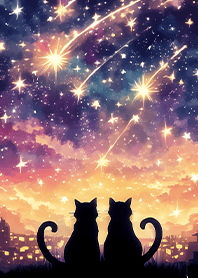 漫天雲彩流星下的情侶貓❤️
