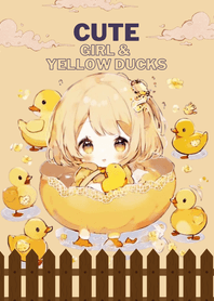 Cute girl & yellow ducks