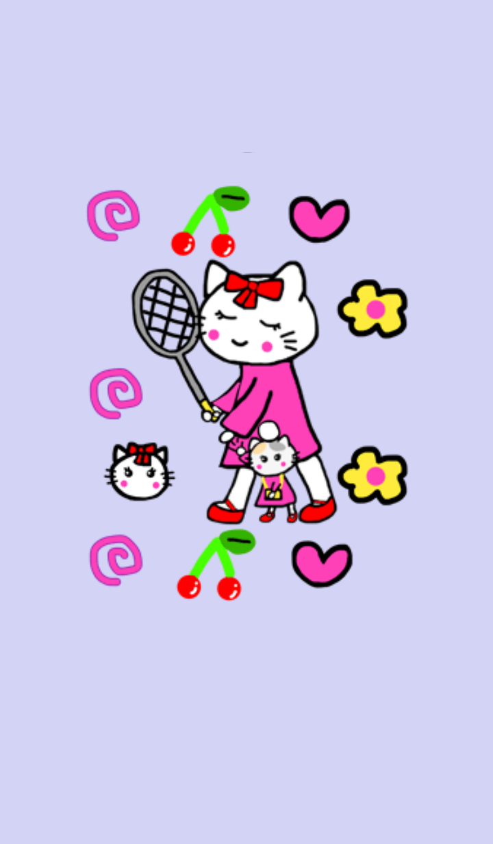 White cat mommy.Soft tennis vr.Purple1