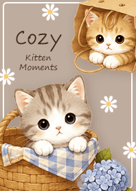 brown Fluffy Kittens and Hydrangeas