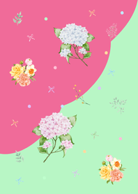 Little Flowers | Green & Pink.w