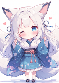 可愛藍櫻和服九尾狐娘❤️