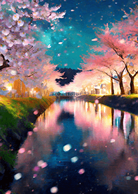 Beautiful night cherry blossoms#1022