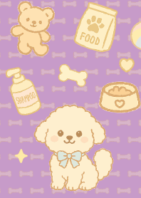 Puppies and items on light purple